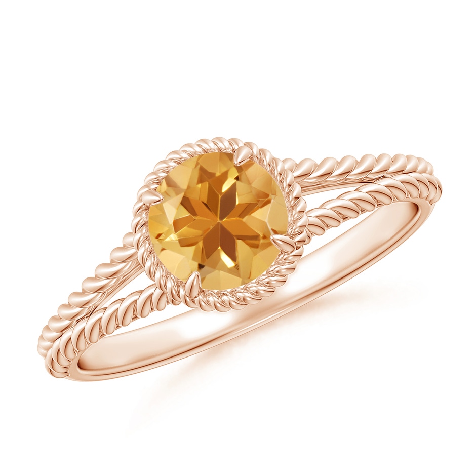 6mm A Citrine Twist Rope Split Shank Ring in Rose Gold 
