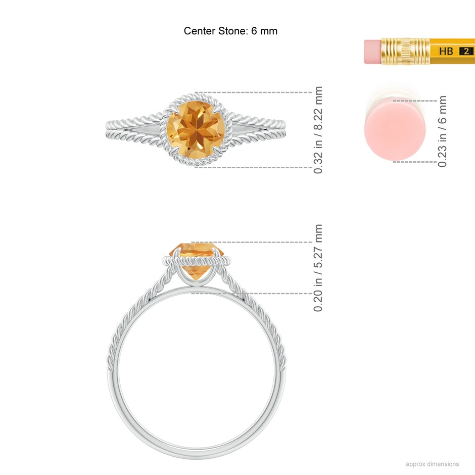 6mm A Citrine Twist Rope Split Shank Ring in White Gold ruler