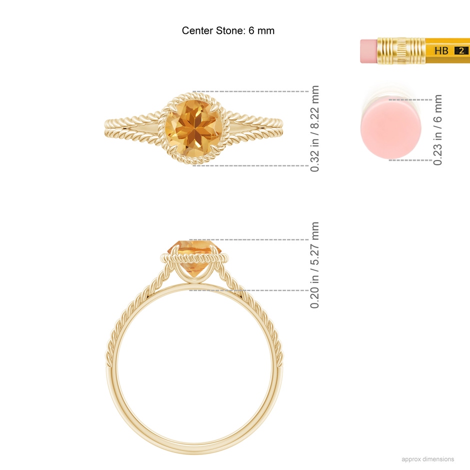 6mm A Citrine Twist Rope Split Shank Ring in Yellow Gold ruler