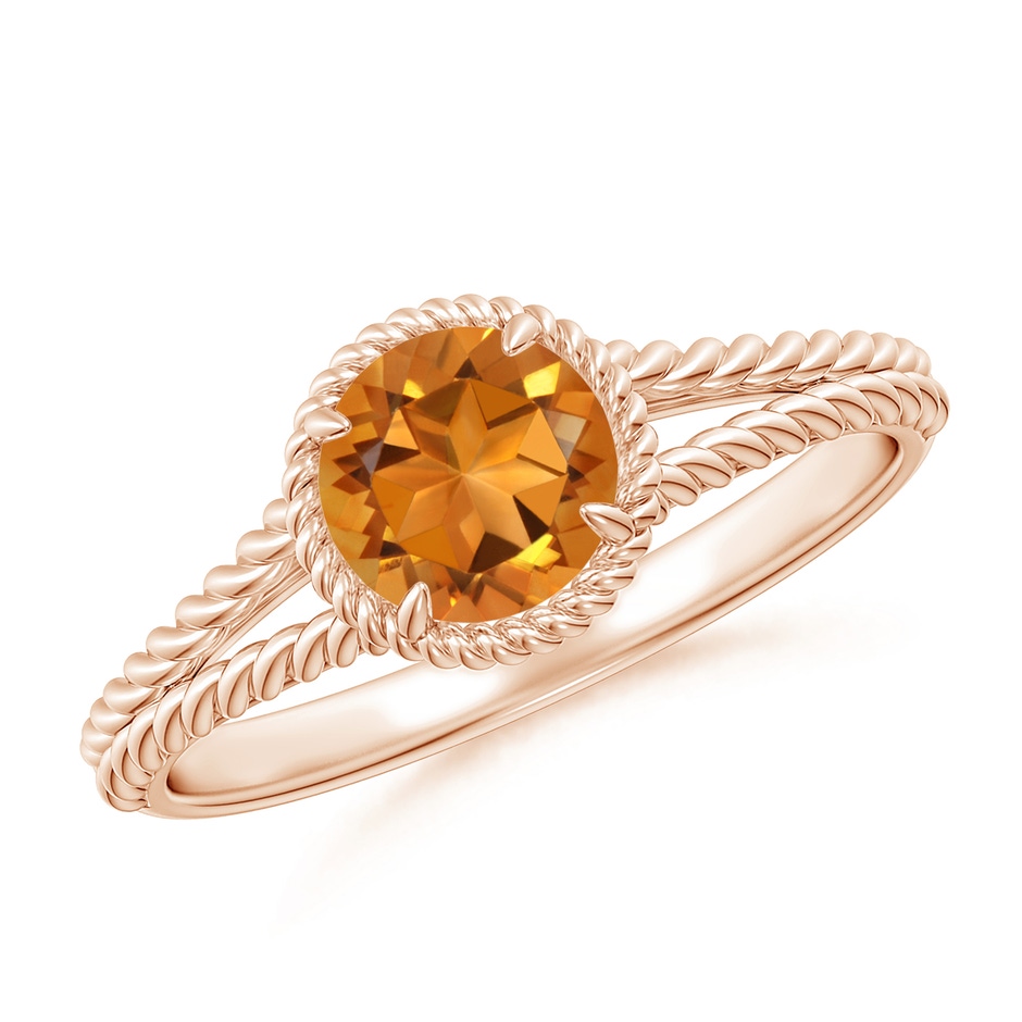 6mm AAA Citrine Twist Rope Split Shank Ring in Rose Gold 
