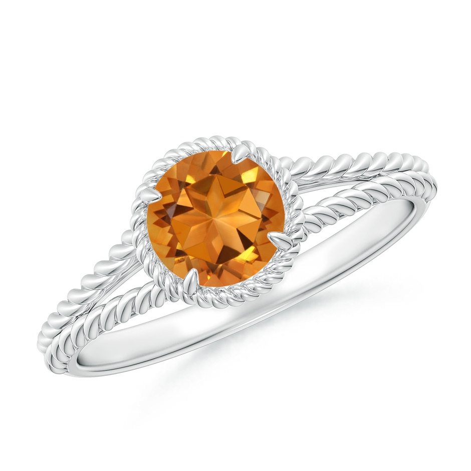 6mm AAA Citrine Twist Rope Split Shank Ring in White Gold 