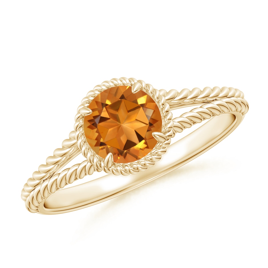 6mm AAA Citrine Twist Rope Split Shank Ring in Yellow Gold 