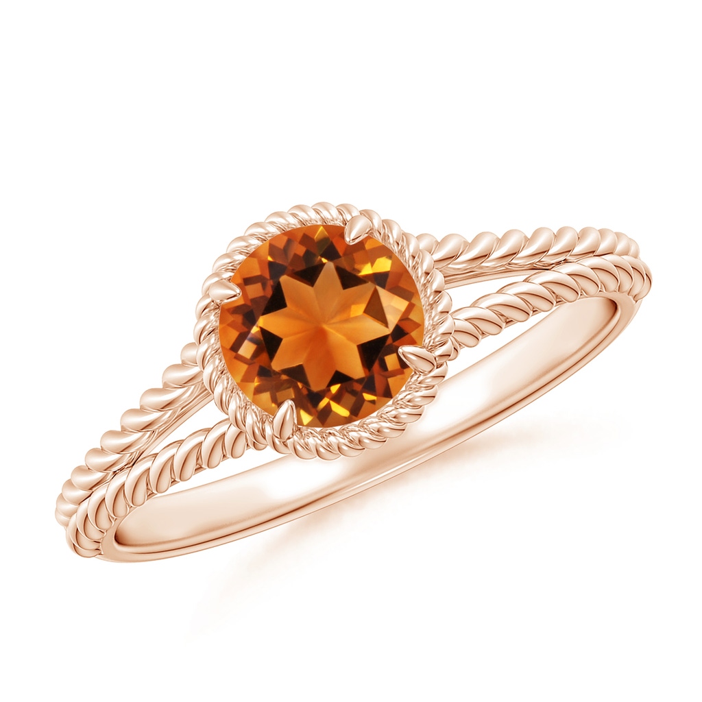 6mm AAAA Citrine Twist Rope Split Shank Ring in Rose Gold
