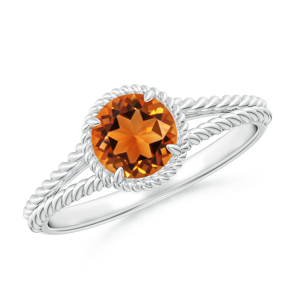 6mm AAAA Citrine Twist Rope Split Shank Ring in White Gold