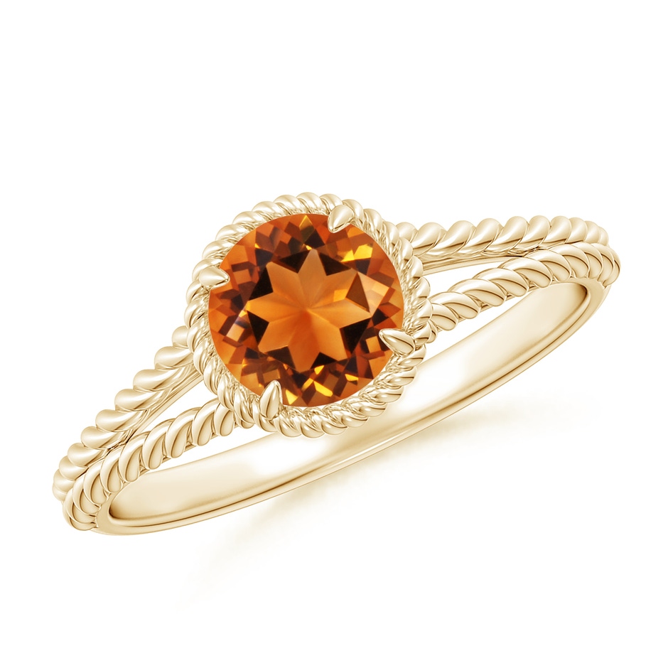 6mm AAAA Citrine Twist Rope Split Shank Ring in Yellow Gold 