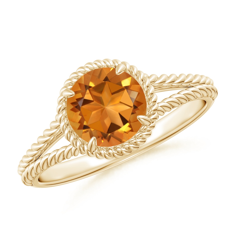 7mm AAA Citrine Twist Rope Split Shank Ring in Yellow Gold 