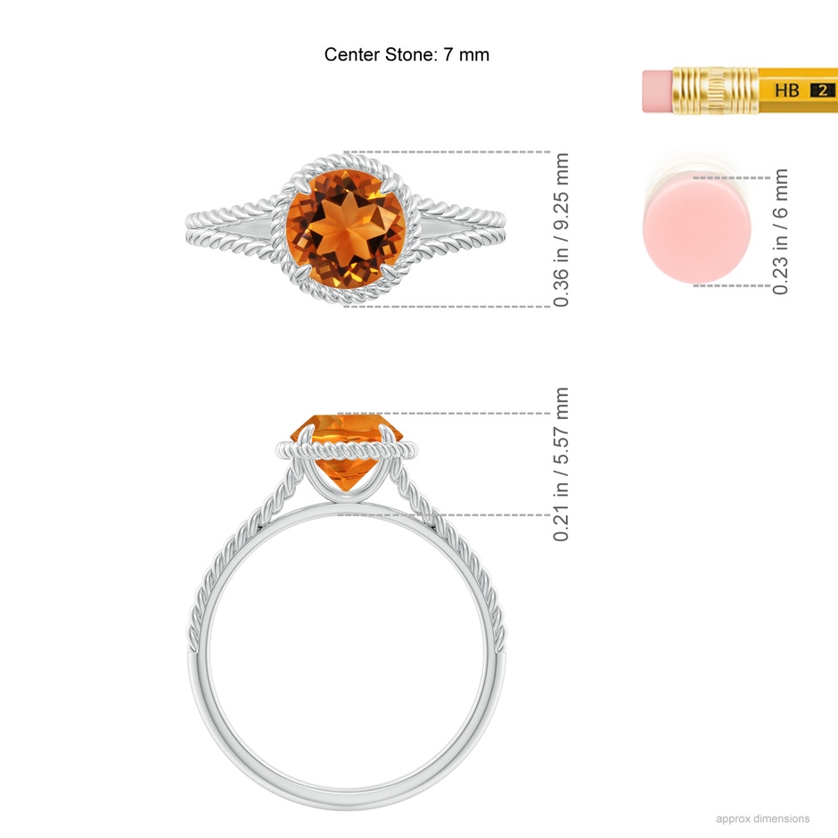7mm AAAA Citrine Twist Rope Split Shank Ring in P950 Platinum ruler