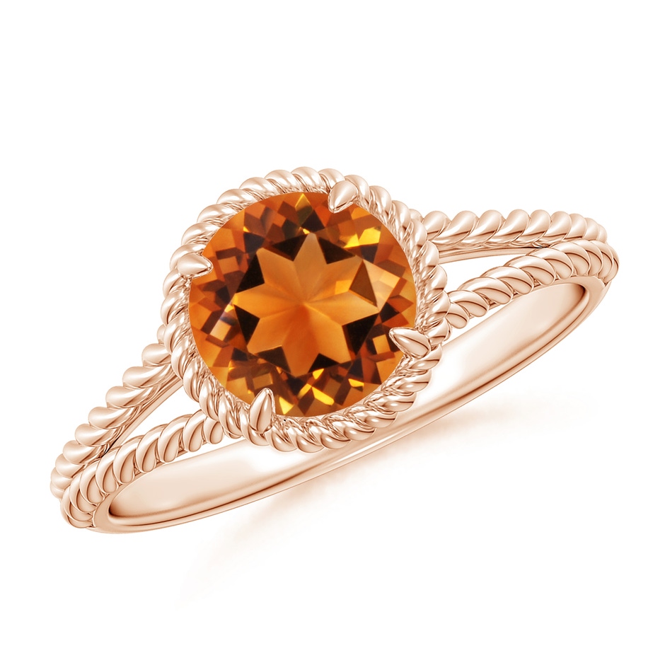 7mm AAAA Citrine Twist Rope Split Shank Ring in Rose Gold 
