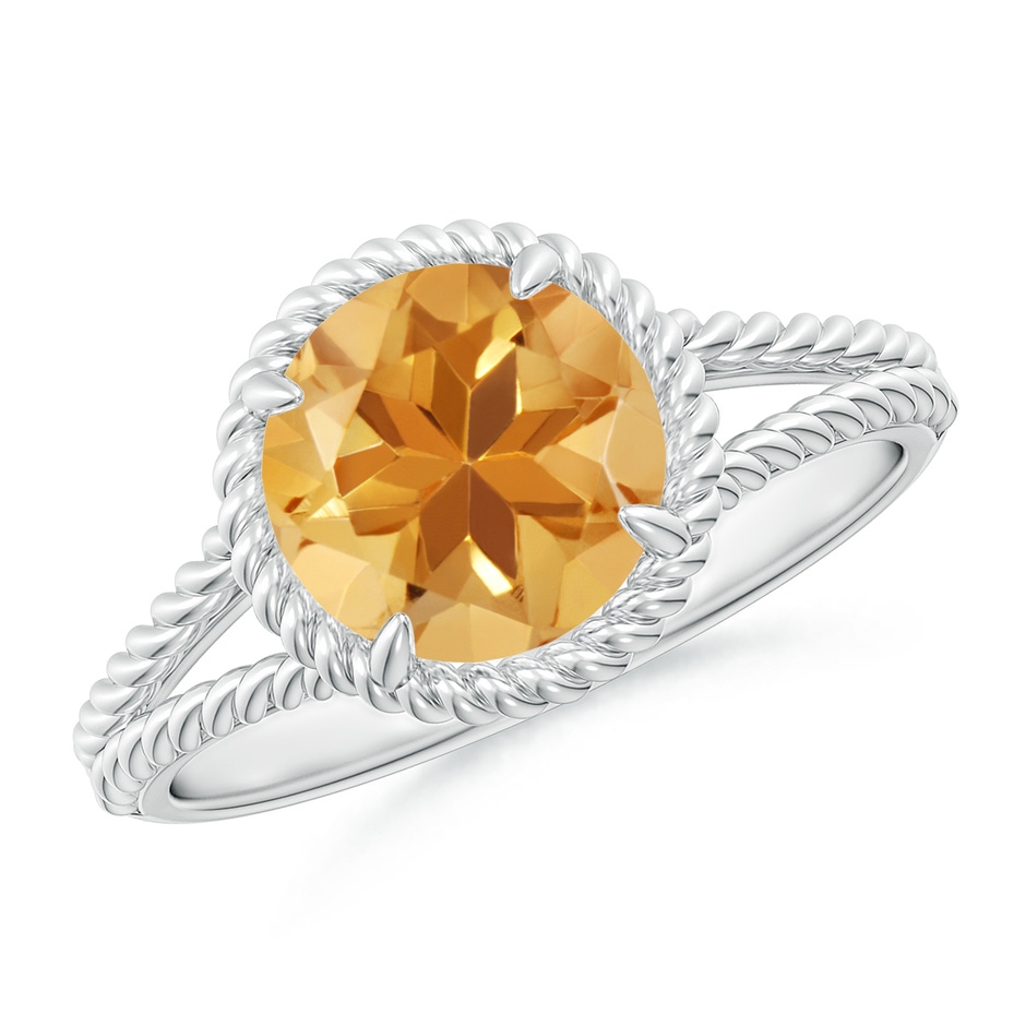 8mm A Citrine Twist Rope Split Shank Ring in White Gold 