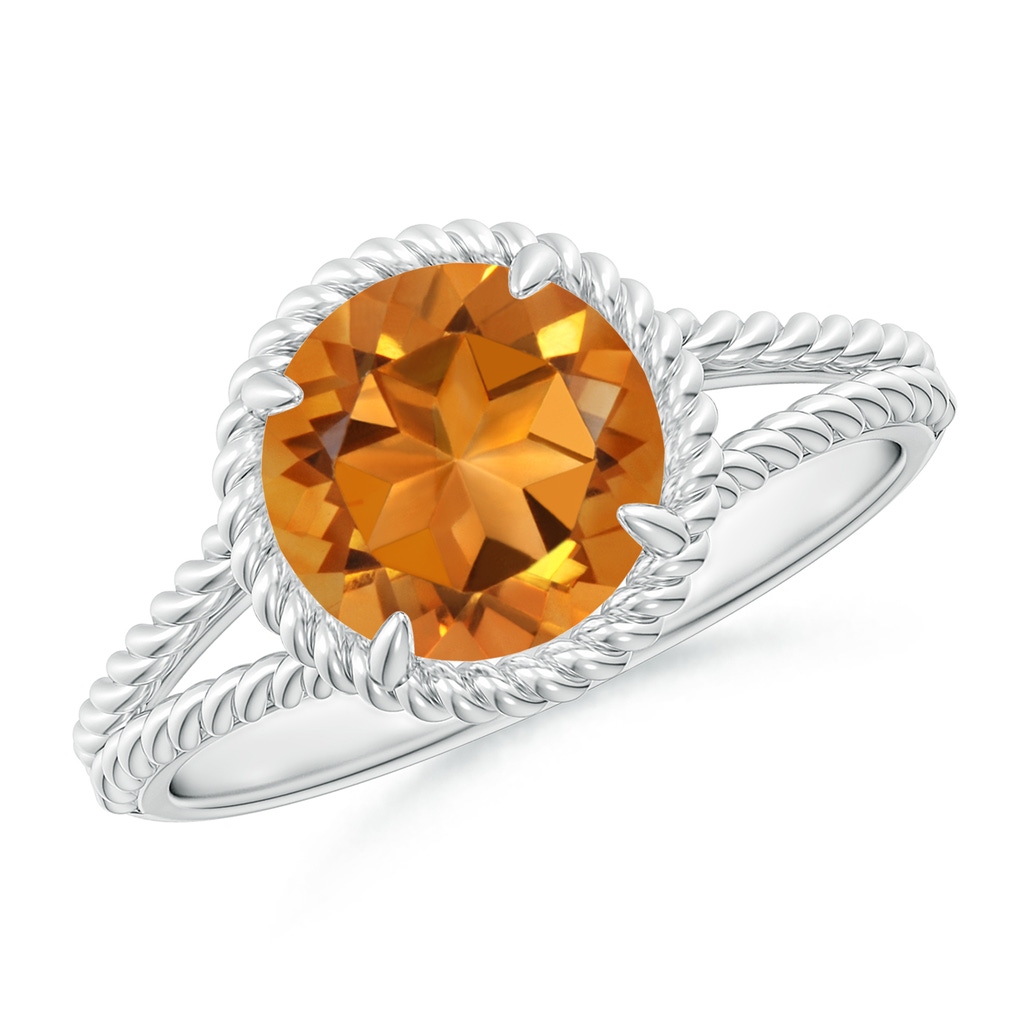 8mm AAA Citrine Twist Rope Split Shank Ring in White Gold