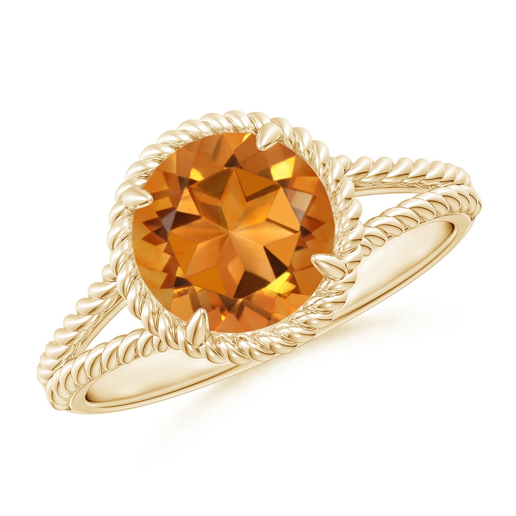 8mm AAA Citrine Twist Rope Split Shank Ring in Yellow Gold