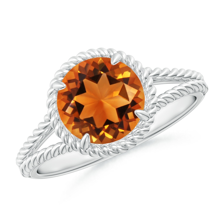 8mm AAAA Citrine Twist Rope Split Shank Ring in White Gold 