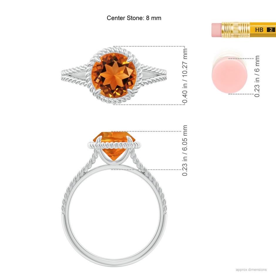 8mm AAAA Citrine Twist Rope Split Shank Ring in White Gold ruler