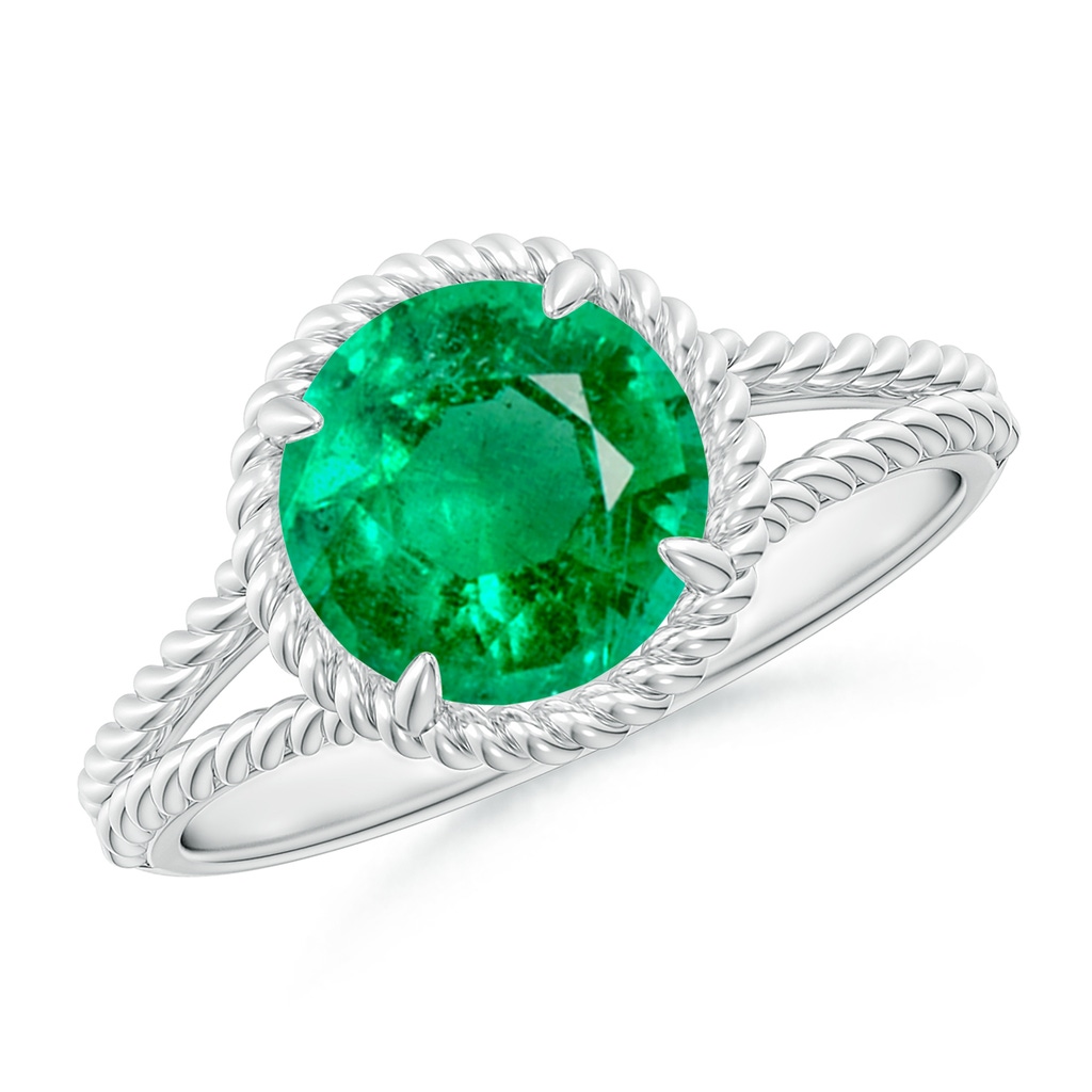 8mm AAA Emerald Twist Rope Split Shank Ring in White Gold