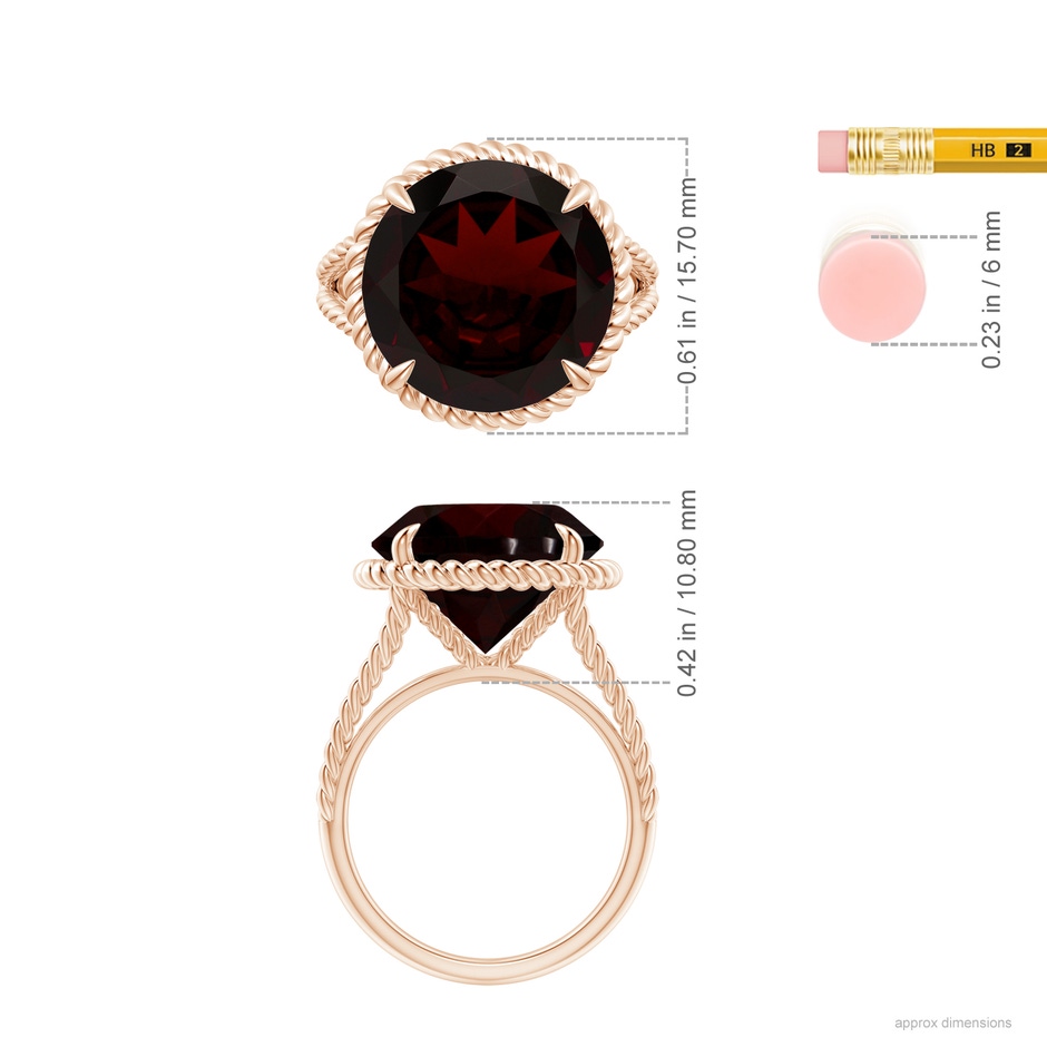 13.21x13.13x6.7mm AAAA GIA Certified Garnet Twist Rope Split Shank Ring in Rose Gold ruler