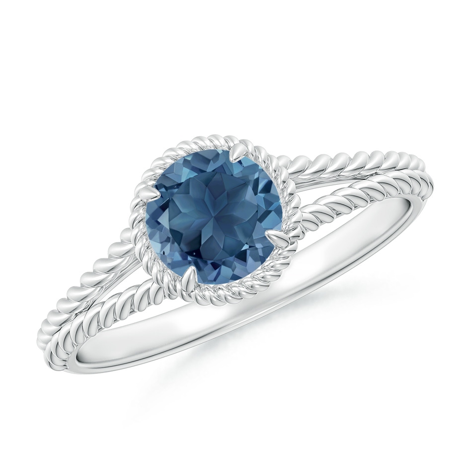 6mm A London Blue Topaz Twist Rope Split Shank Ring in White Gold 