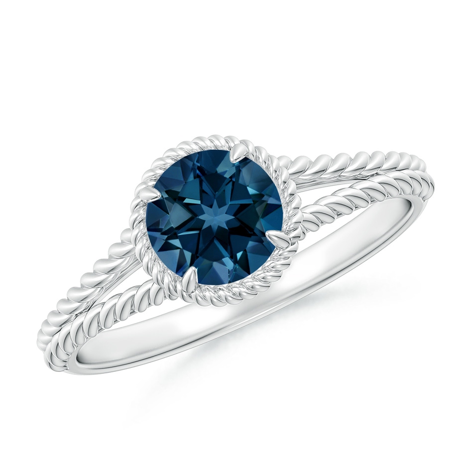 6mm AAAA London Blue Topaz Twist Rope Split Shank Ring in White Gold 