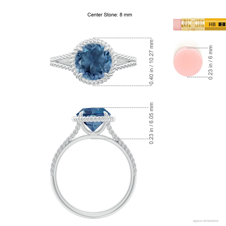 8mm A London Blue Topaz Twist Rope Split Shank Ring in White Gold ruler