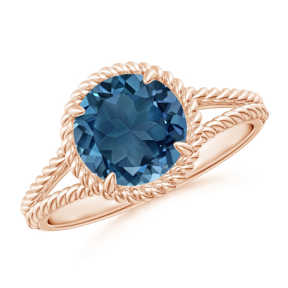 8mm AA London Blue Topaz Twist Rope Split Shank Ring in Rose Gold 