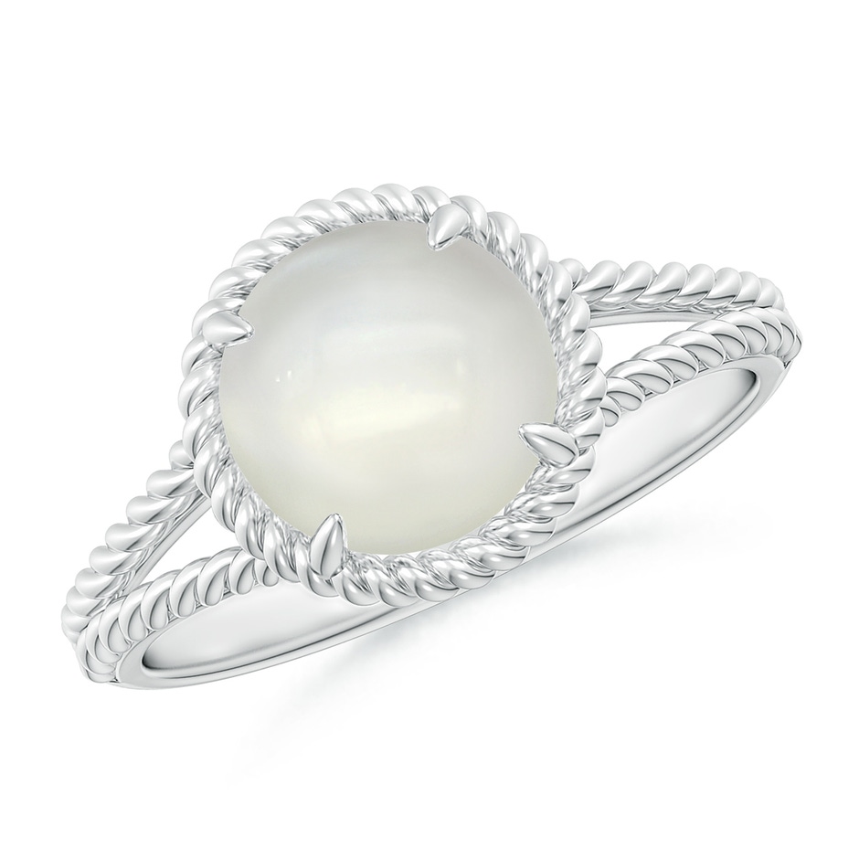 8mm AAAA Moonstone Twist Rope Split Shank Ring in White Gold 