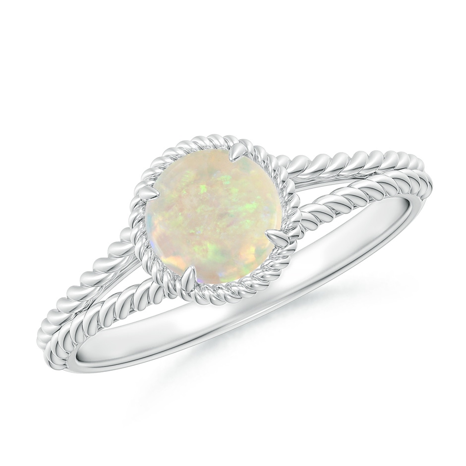 6mm AAA Opal Twist Rope Split Shank Ring in White Gold 