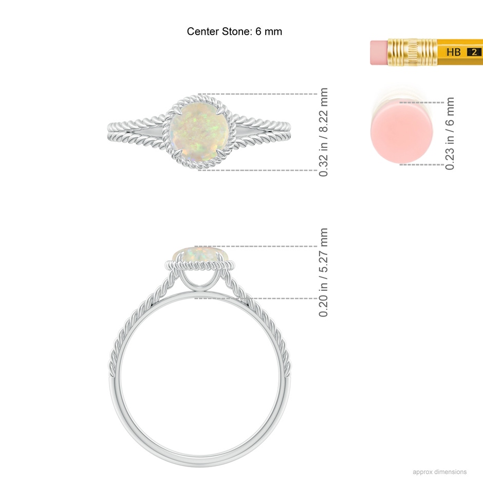6mm AAA Opal Twist Rope Split Shank Ring in White Gold ruler
