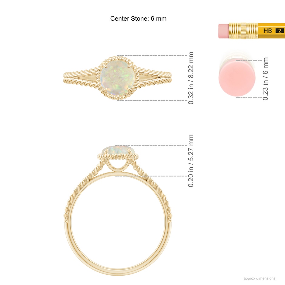 6mm AAA Opal Twist Rope Split Shank Ring in Yellow Gold ruler