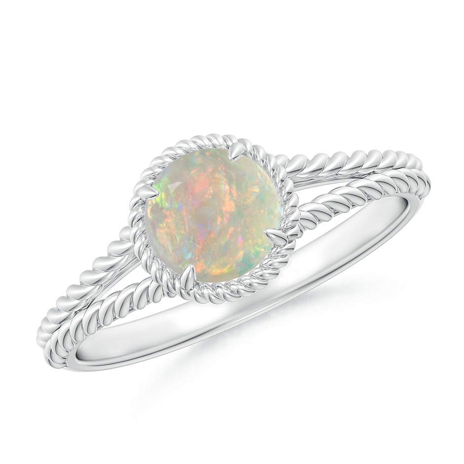 6mm AAAA Opal Twist Rope Split Shank Ring in White Gold 