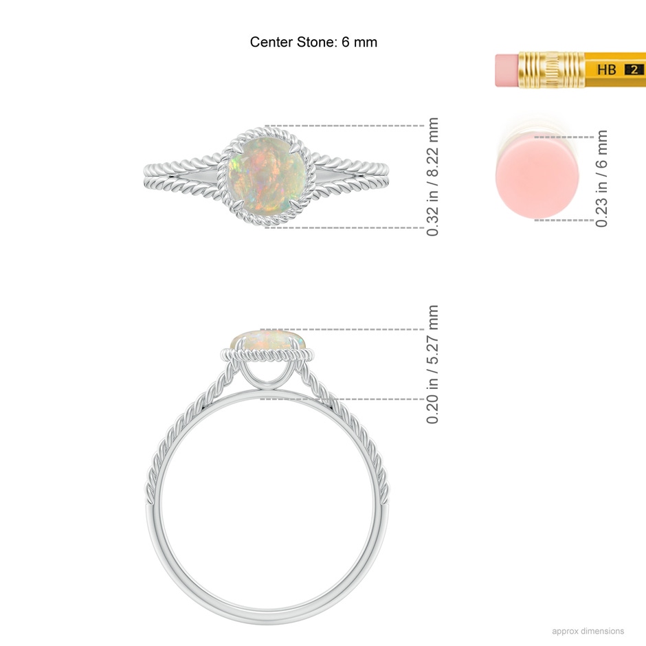 6mm AAAA Opal Twist Rope Split Shank Ring in White Gold ruler