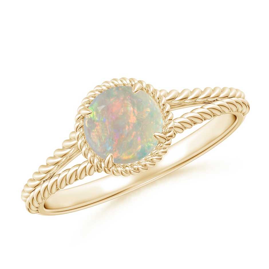 6mm AAAA Opal Twist Rope Split Shank Ring in Yellow Gold 