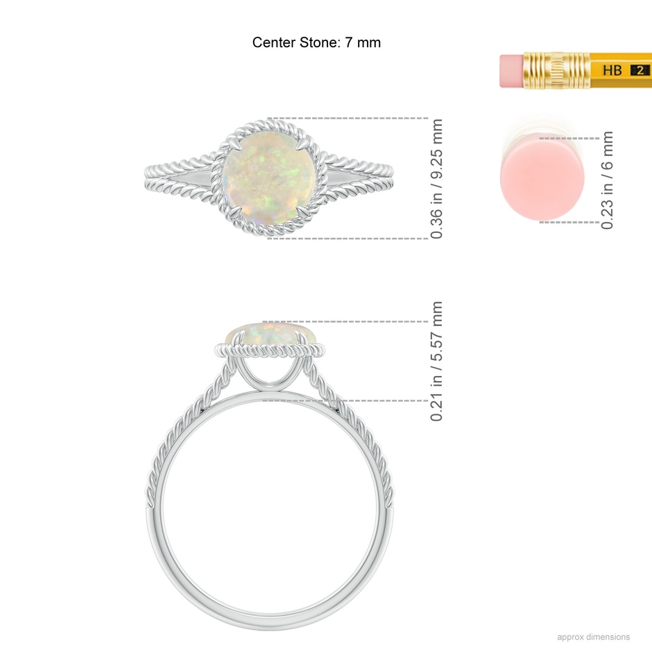 7mm AAA Opal Twist Rope Split Shank Ring in White Gold ruler