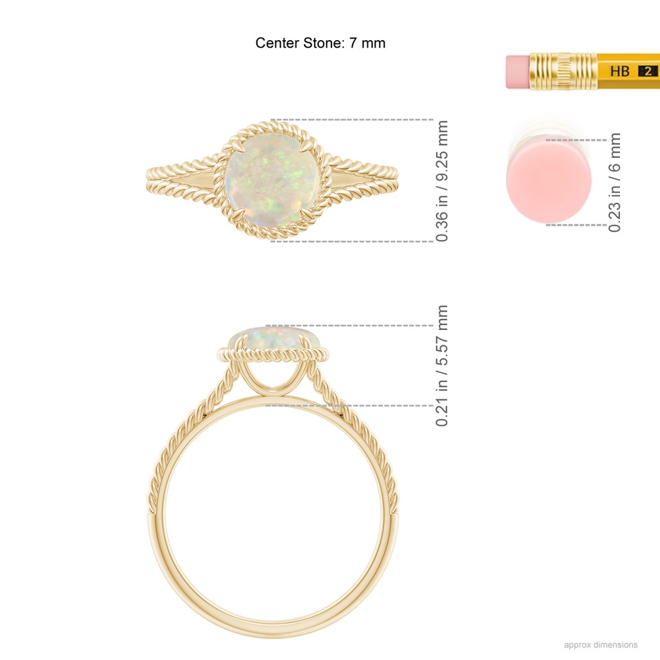 7mm AAA Opal Twist Rope Split Shank Ring in Yellow Gold ruler