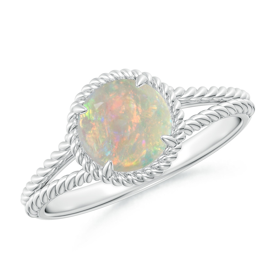 7mm AAAA Opal Twist Rope Split Shank Ring in White Gold 