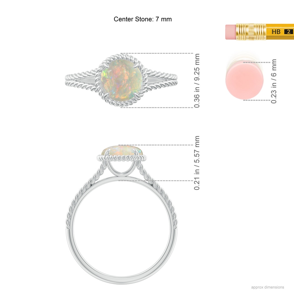 7mm AAAA Opal Twist Rope Split Shank Ring in White Gold ruler