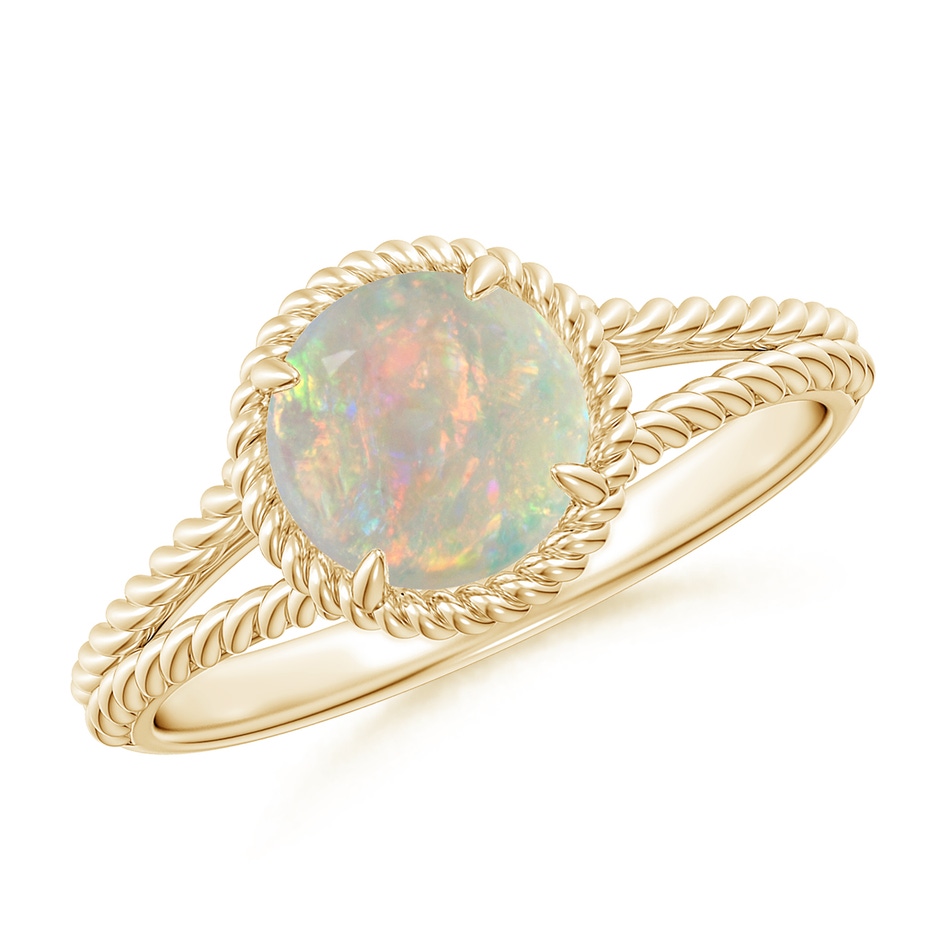 7mm AAAA Opal Twist Rope Split Shank Ring in Yellow Gold 