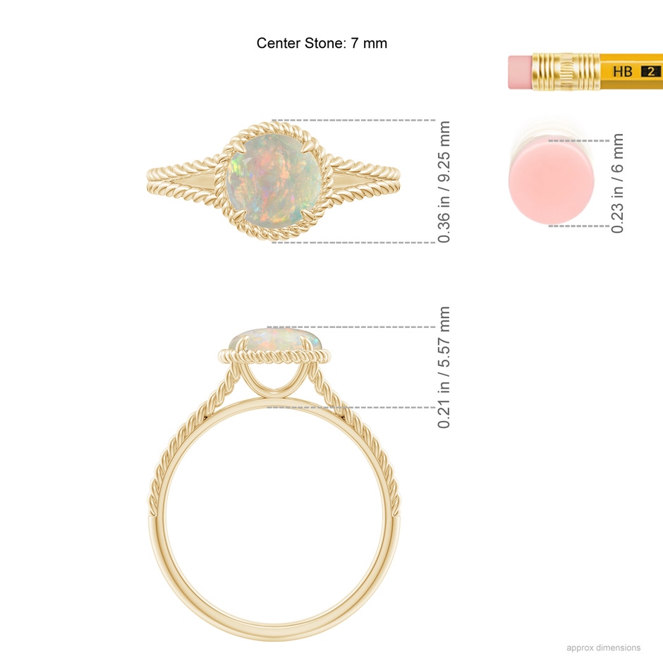 7mm AAAA Opal Twist Rope Split Shank Ring in Yellow Gold ruler