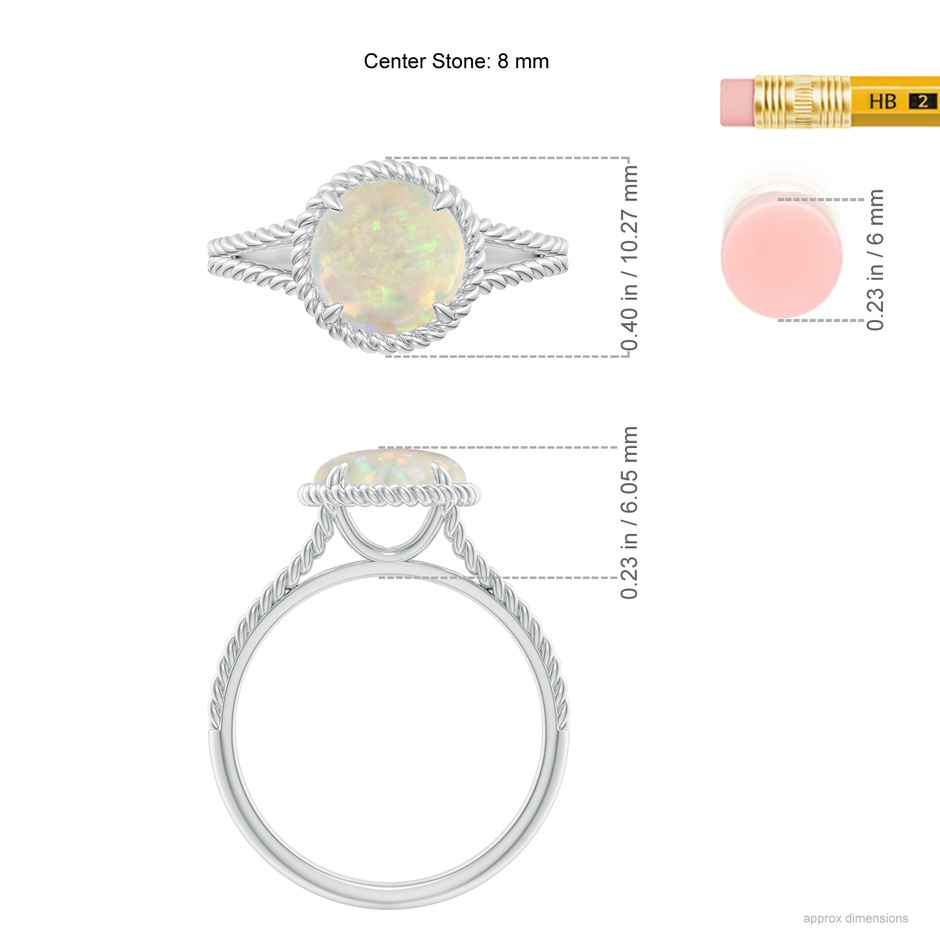 8mm AAA Opal Twist Rope Split Shank Ring in P950 Platinum ruler