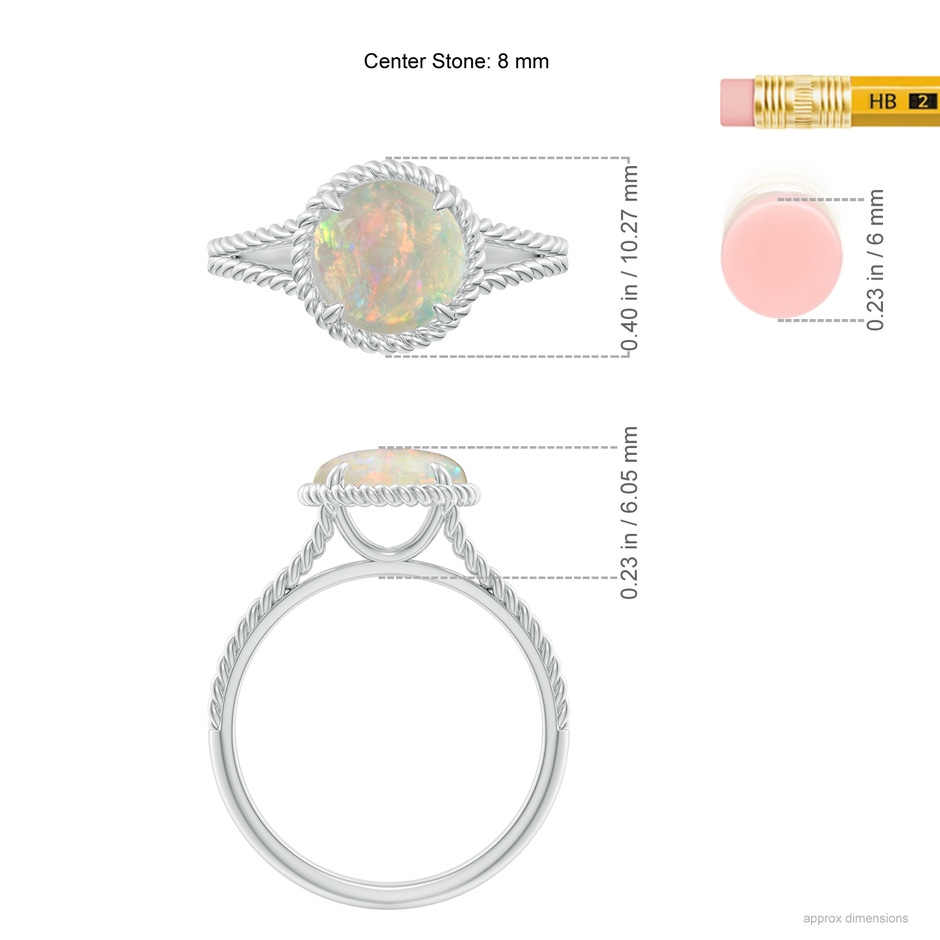 8mm AAAA Opal Twist Rope Split Shank Ring in P950 Platinum ruler