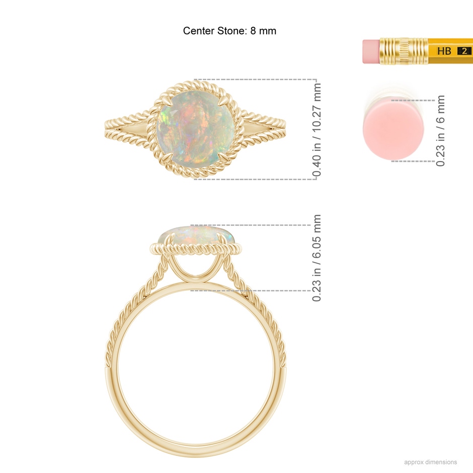 8mm AAAA Opal Twist Rope Split Shank Ring in Yellow Gold ruler