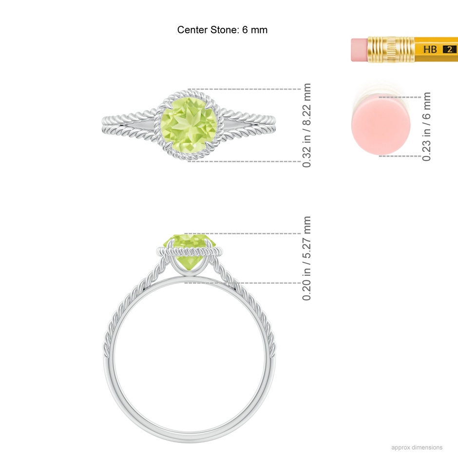 6mm A Peridot Twist Rope Split Shank Ring in P950 Platinum ruler