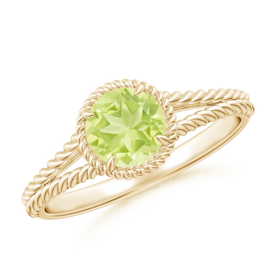6mm A Peridot Twist Rope Split Shank Ring in Yellow Gold 