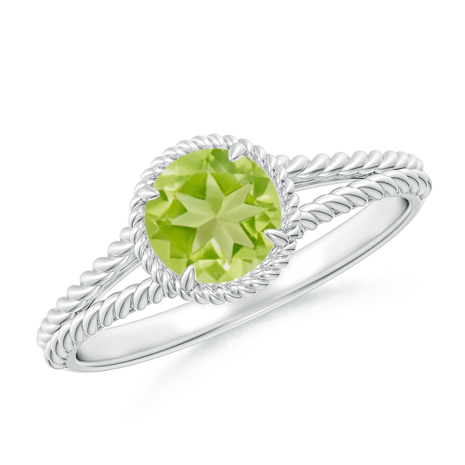 6mm AA Peridot Twist Rope Split Shank Ring in White Gold 
