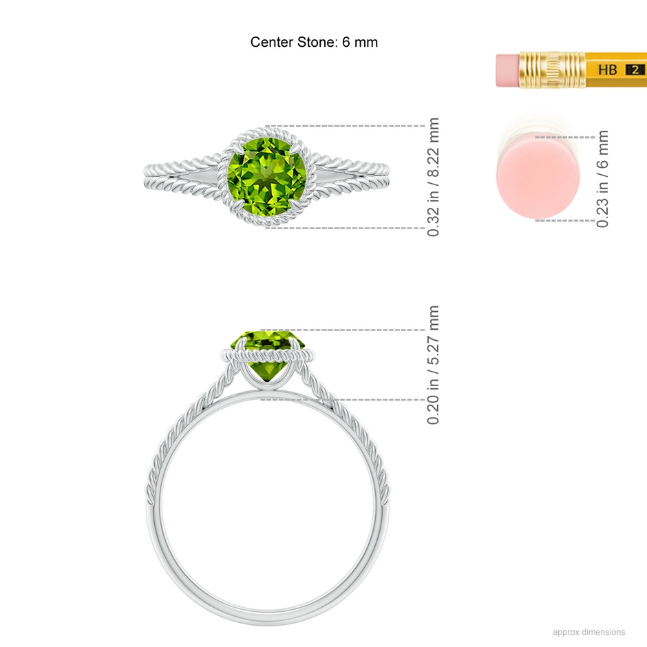 6mm AAAA Peridot Twist Rope Split Shank Ring in P950 Platinum ruler