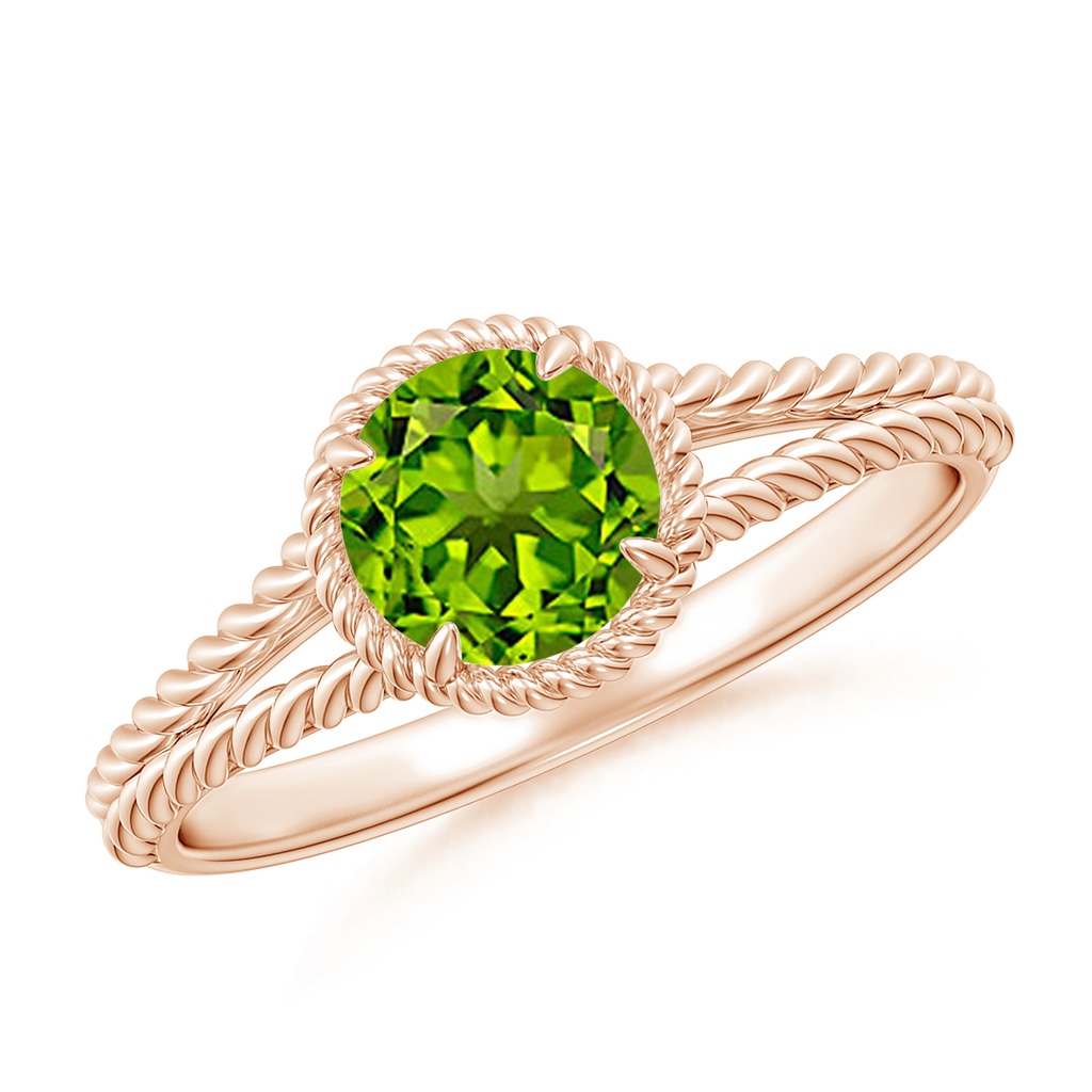 6mm AAAA Peridot Twist Rope Split Shank Ring in Rose Gold