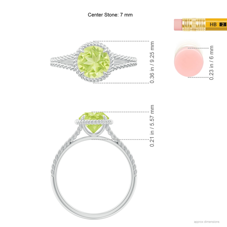 7mm A Peridot Twist Rope Split Shank Ring in P950 Platinum ruler