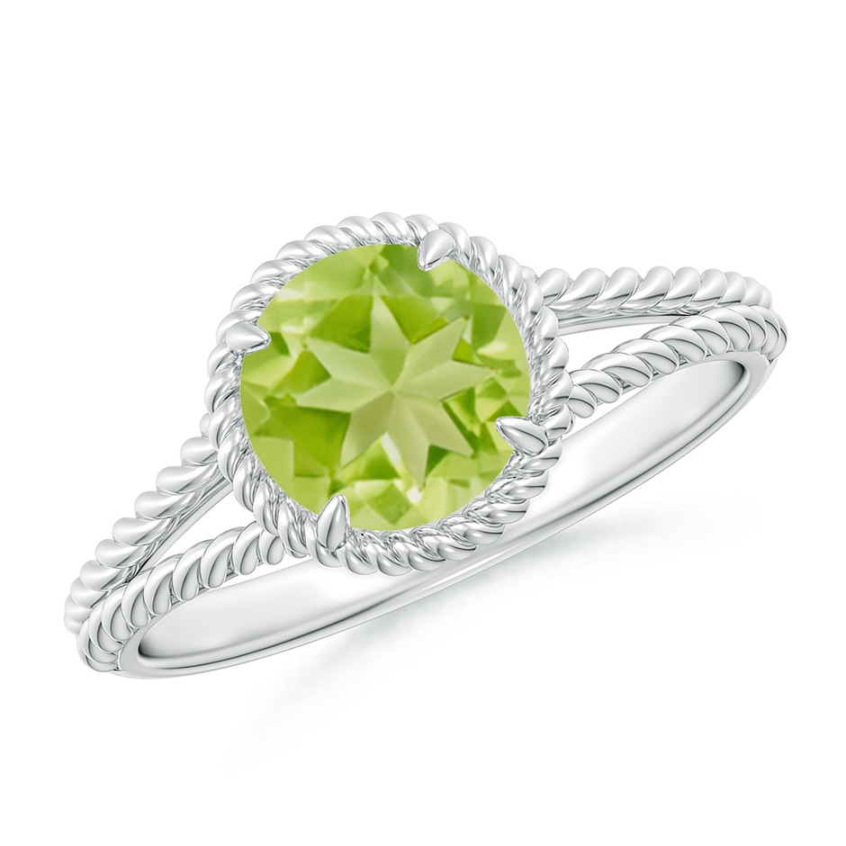 7mm AA Peridot Twist Rope Split Shank Ring in White Gold 