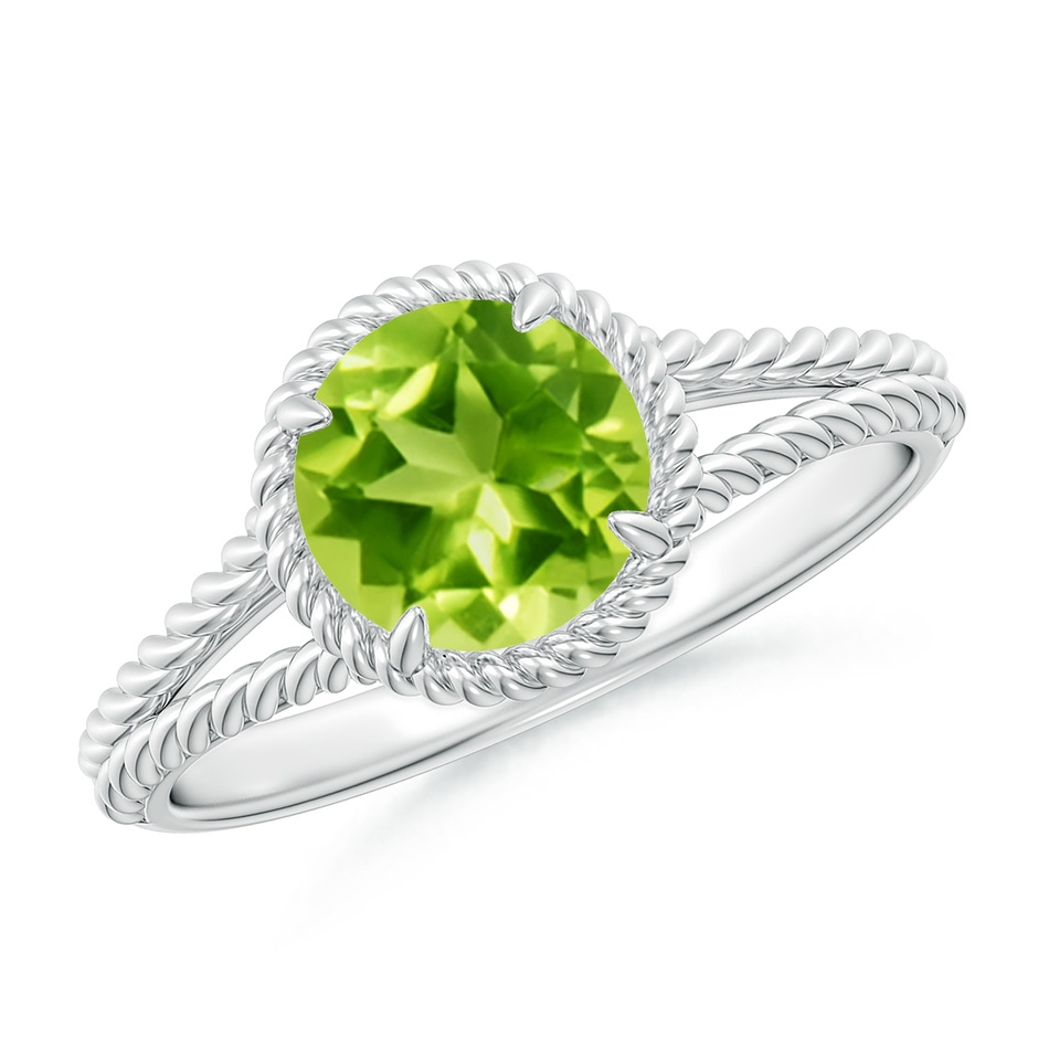 7mm AAA Peridot Twist Rope Split Shank Ring in White Gold 