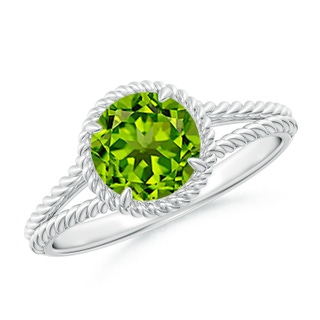 7mm AAAA Peridot Twist Rope Split Shank Ring in P950 Platinum