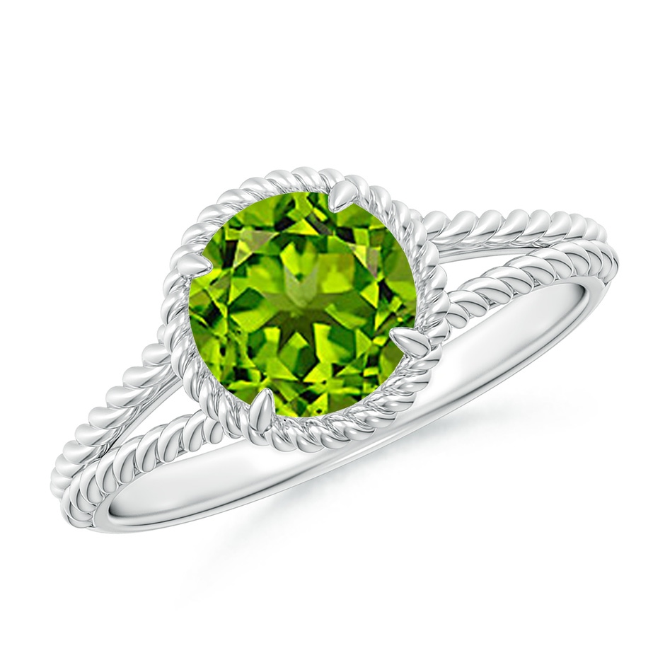 7mm AAAA Peridot Twist Rope Split Shank Ring in P950 Platinum 