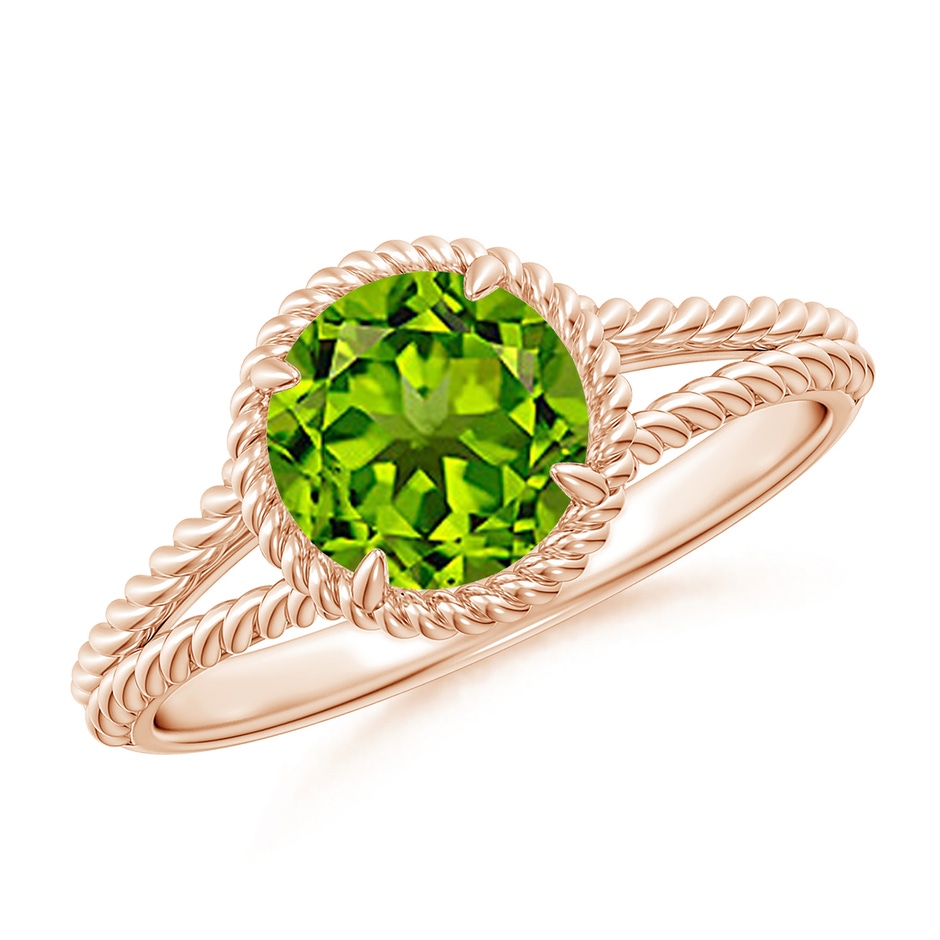 7mm AAAA Peridot Twist Rope Split Shank Ring in Rose Gold 